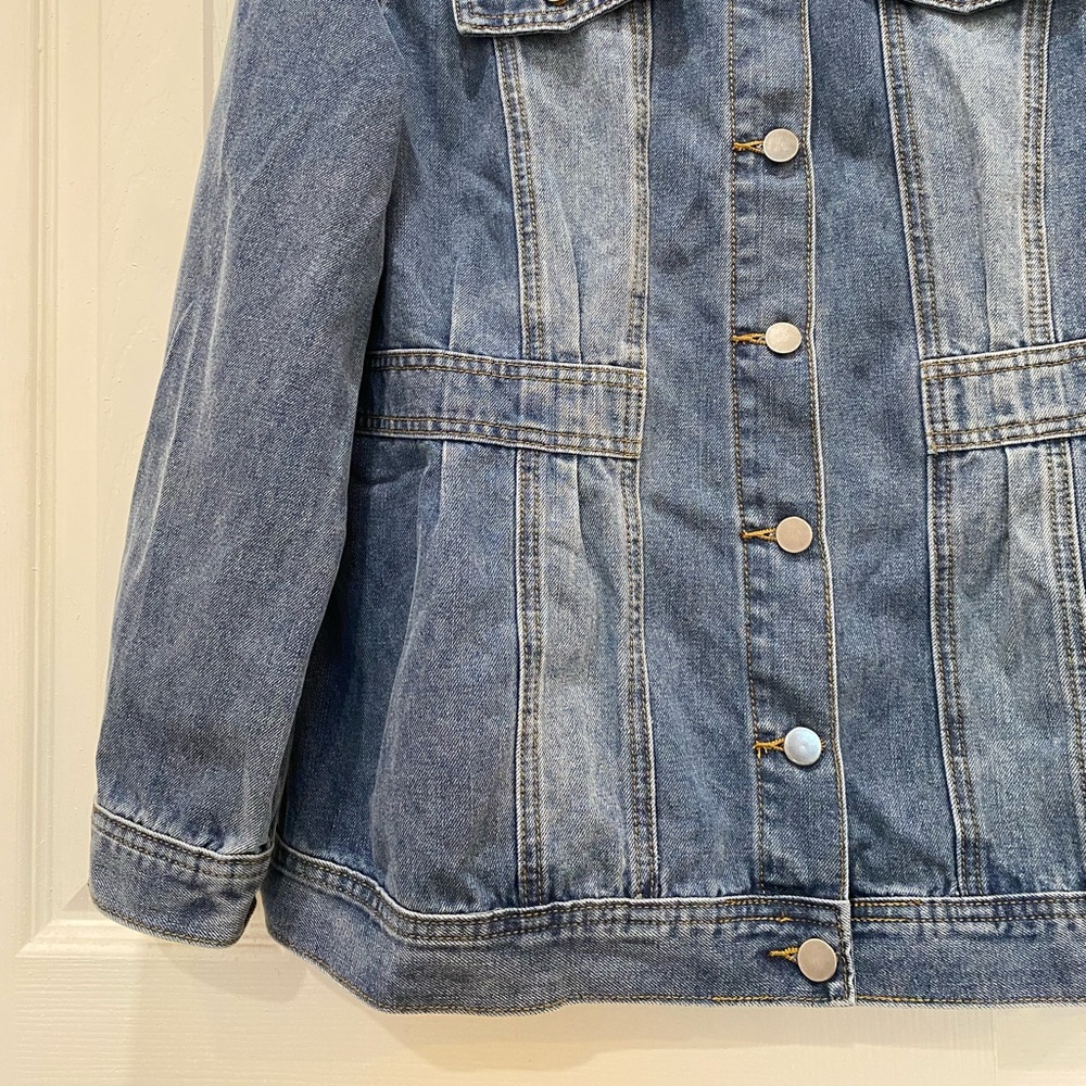 Agnes Orinda Plus Size Fashion Outerwear Long Sleeve Button Denim Jacket, Blue - Picture 8 of 9